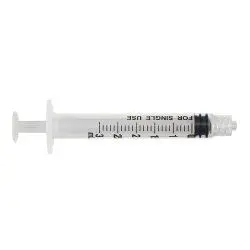 A transparent plastic syringe with measurement markings.