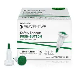 Box of Mission Prevent HP Safety Lancets with push-button feature.