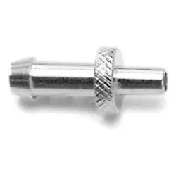 A small metallic connector with a knurled ring.